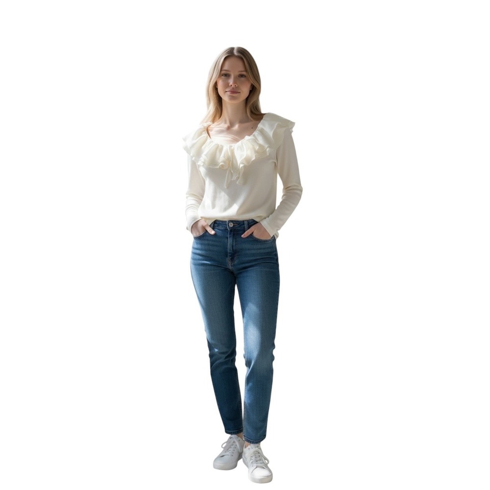 Lauren Ralph Lauren Cream Ruffle Neck Top Romantic Victorian Style Blouse